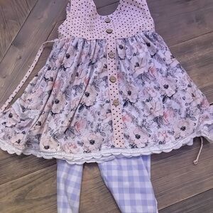 Cheeky Plum Girls Boutique Dress & Leggings Set Floral Polka Dot Outfit